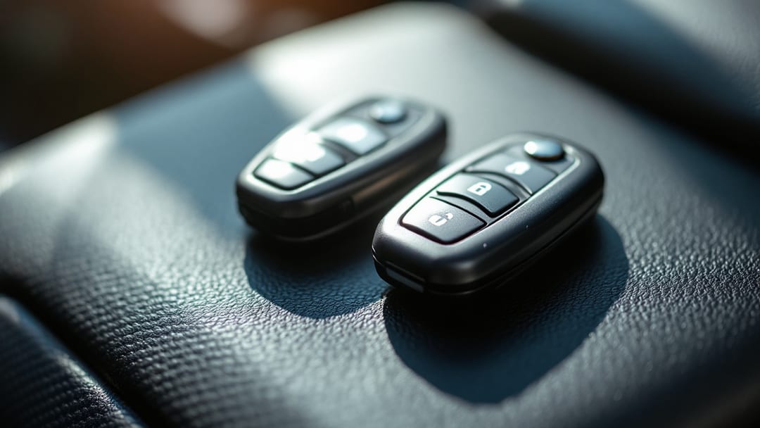 Dos llaves de carro con chip sobre el asiento del conductor, una visiblemente desgastada y otra en mejor estado, dentro de un vehículo en El Paso